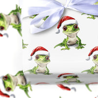 Santa Hat Lizard Gift Wrap Roll, Green Gecko Christmas Wrapping Paper, Adorable Reptile Holiday Wrapping Paper, Animal Lover Xmas Gift Wrap
