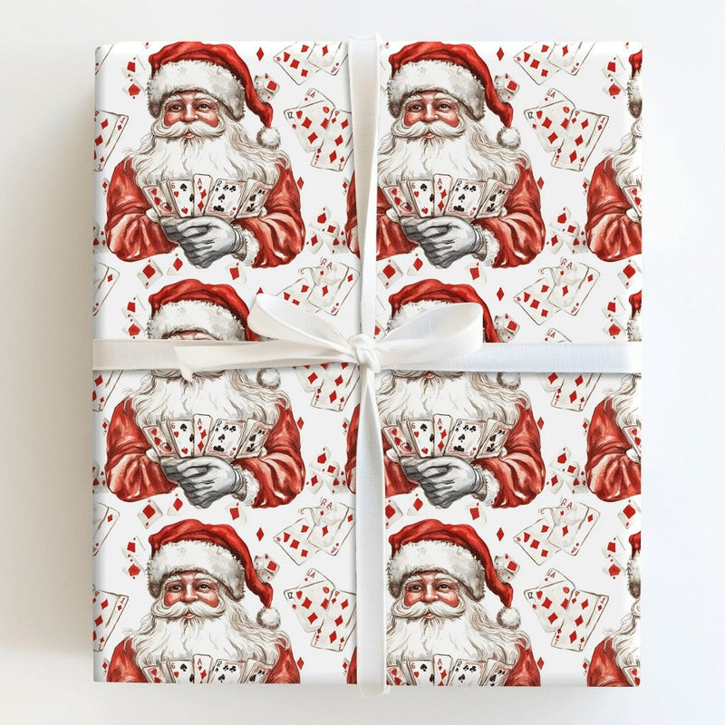 Vintage Christmas Poker Gift Wrap, Santa Playing Poker Wrapping Paper, Humorous Gambler Wrapping Paper, Casino Card Player Holiday Gift Wrap