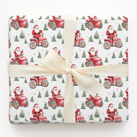 Farmhouse Santa Gift Wrap Roll, Santa on Tractor Christmas Wrapping Paper, Watercolor Holiday Wrapping Paper, Rustic Christmas Present Wrap
