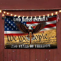 Patriotic Eagle Cross Flag | We The People 250 Years of Freedom | Double-Sided Polyester Grommet House Flag | Americana Home Decor Gift