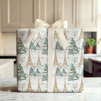 Snowy Winter City Gift Wrap, Paris Eiffel Tower Christmas Wrapping Paper, French Holiday Gift Wrapping Paper, Travel Lover Present Wrap Roll
