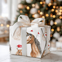Equestrian Santa Hat Gift Wrap, Horse Christmas Wrapping Paper, Watercolor Horse Wrapping Paper, Holiday Horse Gift Wrapping Paper