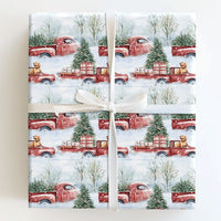 Golden Retriever Dog Gift Wrap, Vintage Red Truck Christmas Wrapping Paper, Rustic Farmhouse Wrapping Paper Roll, Holiday Present Paper