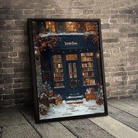 Snowy Winter Shop Holiday Art Print, Christmas Bookstore Canvas Wall Art, Comfy Book Lover Christmas Canvas Poster, Digital Download
