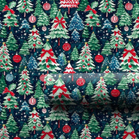 Navy Pine Tree Holiday Gift Wrap, Watercolor Christmas Trees Wrapping Paper, Winter Forest Christmas Wrapping Paper, Holiday Present Packaging