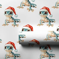 Santa Hat Lizard Gift Wrap Roll, Adorable Gecko Christmas Wrapping Paper, Watercolor Animal Wrapping Paper, Reptile Lover Holiday Gift Wrap