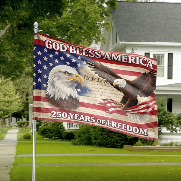 Patriotic American Flag House Flag | 250 Years of Freedom Eagle Design | Double Sided Weather Resistant Fabric | Outdoor Yard Decor Gift for Veterans
