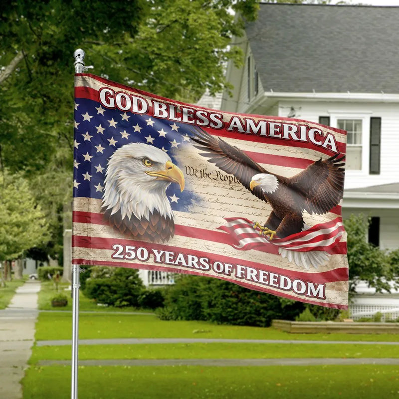 Patriotic American Flag House Flag | 250 Years of Freedom Eagle Design | Double Sided Weather Resistant Fabric | Outdoor Yard Decor Gift for Veterans
