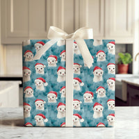 Adorable Santa Hat Pet Gift Wrap, Ferret Christmas Wrapping Paper, White Ferret Animal Wrapping Paper, Winter Holiday Aesthetic Wrapping Paper