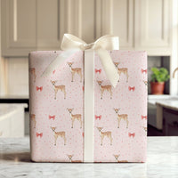 Adorable Red Bow Holiday Gift Wrap, Baby Deer Fawn Christmas Wrapping Paper, Watercolor Woodland Wrapping Paper, Baby Shower Gift Wrapping Paper