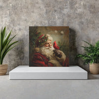 Vintage Christmas Oil Painting Art, Santa Claus Cardinal Bird Square Canvas, Santa Canvas Print, Holiday Wall Art Bird Lover Present