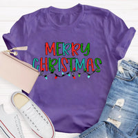 Festive School Holiday Shirt, Merry Christmas Lights Teacher T-Shirt, Adorable Christmas Teacher Graphic Tee, Xmas Educator Present for Teacher
