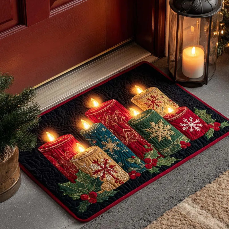 Holiday Lantern Glow Welcome Mat, Christmas Candle Doormat, Festive Winter Door Mat, Non-Slip Absorbent Entry Rug, Xmas Porch Present