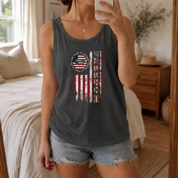 America 250 Years Tank Top | Patriotic 1776-2026 USA Flag Freedom Graphic | Soft Breathable Unisex Fit | Commemorative Independence Day Gift