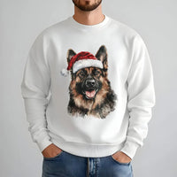 Santa Hat Dog Holiday Sweater, German Shepherd Christmas Sweatshirt, Watercolor Dog Portrait Crewneck, Dog Lover Xmas Pullover
