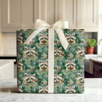 Woodland Animal Gift Wrap, Raccoon Christmas Wrapping Paper, Adorable Watercolor Winter Wrapping Paper, Evergreen Holiday Gift Wrap, Xmas Paper