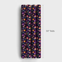 Gold Ornament Gift Wrap Roll, Purple Christmas Wrapping Paper, Elegant Holiday Present Wrap, Festive Xmas Tree Decor Wrapping Paper