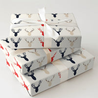 Modern Rustic Deer Gift Wrap, Reindeer Silhouette Christmas Wrapping Paper, Festive Winter Wrapping Paper, Holiday Season Present Wrap
