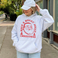 Retro Santa Graphic Holiday Sweatshirt, Holly Jolly Christmas Hoodie, Comfy Winter Season Hooded Pullover, Christmas Santa Hoodie