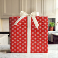White Snowflakes Gift Wrap, Red Snowflake Christmas Wrapping Paper, Festive Winter Present Paper, Holiday Wrapping Paper, Xmas Gift Wrap