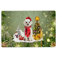Snow Dog Xmas Tree Welcome Mat, Maltese Christmas Doormat, Festive Maltese Holiday Doormat, Winter Pet Floor Mat, Dog Lover Present