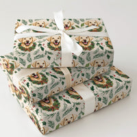 Christmas Wreath Dog Gift Wrap, Yellow Labrador Wrapping Paper, Holiday Holly Dog Wrapping Paper, Festive Pet Lover Gift Wrapping Paper