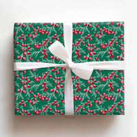 Botanical Winterberry Gift Wrap, Christmas Wrapping Paper, Red Berry Holiday Wrapping Paper, Dark Green Christmas Gift Wrapping Paper Roll