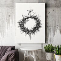 Botanical Line Sketch Canvas Print, Christmas Wreath Canvas Wall Art, Minimalist Holiday Canvas, Winter Wreath Wall Decor, Xmas Home Present