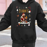 Humorous Santa Chicken Hoodie, F-Caw-F Christmas Hoodie, Rude Holiday Middle Finger Hooded Sweatshirt, Humorous Xmas Farm Animal Present Hoodie