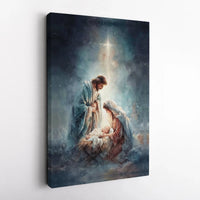 Holy Family Watercolor Wall Art, Nativity Scene Canvas Print, Christian Christmas Decor, Bethlehem Manger Canvas, Holiday Faith Present