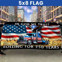 250 Years America Flag | Truck Driver Patriotic House Flag | In God We Trust Eagle Design | UV-Resistant Polyester Garden Flag