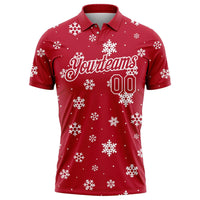 Red White Holiday Polo, Custom Christmas Snowflake Golf Polo Shirt, Personalized Christmas Polo Shirt, Golfer Holiday Present