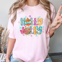 Retro Colorful Holiday Ornament Graphic Tee, Holly Jolly Christmas T-Shirt, Vintage Xmas Tree T-Shirt, Merry Christmas Graphic Top