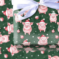 Santa Hat Pig Holiday Gift Wrap, Adorable Christmas Pigs Wrapping Paper, Humorous Animal Christmas Wrapping Paper, Winter Present Gift Wrap