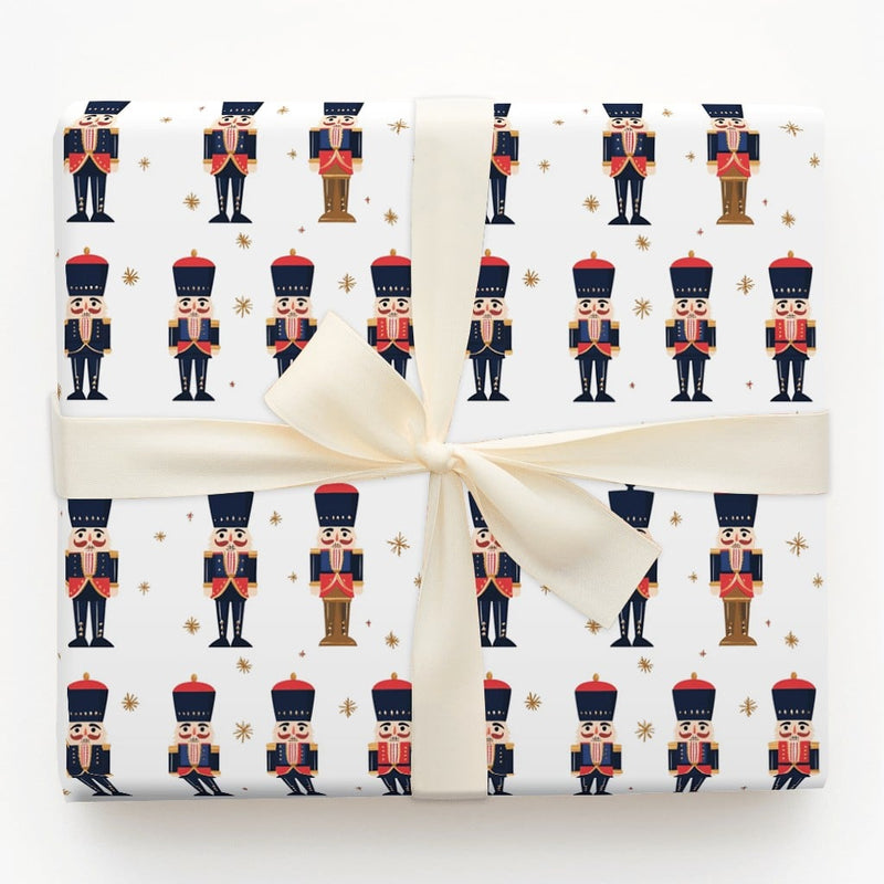Toy Soldier Gift Wrap, Nutcracker Christmas Wrapping Paper, Traditional Holiday Wrapping Paper, Gold Star Xmas Paper, Festive Gift Wrap