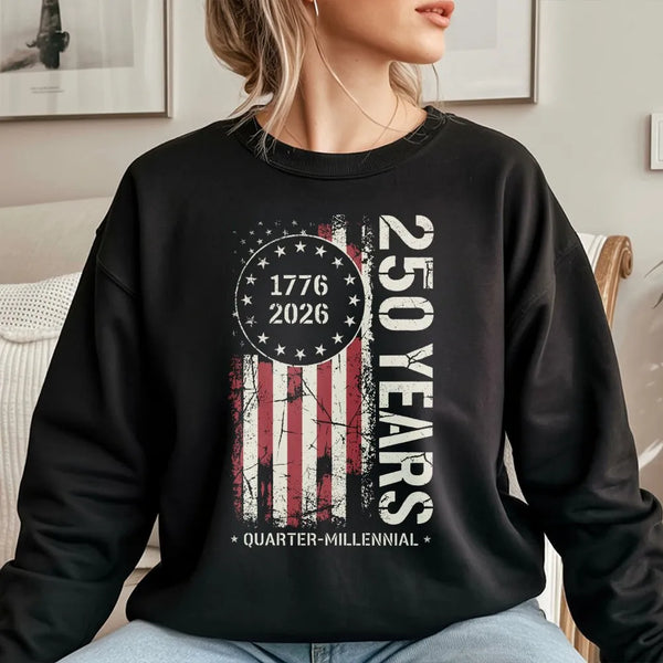250 Years USA T-Shirt | Quarter Millennial 1776-2026 Distressed Flag | Premium Soft Cotton | Patriotic Collector's Gift