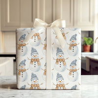Adorable Winter Holiday Gift Wrap, Watercolor Snowman Wrapping Paper, Festive Snowmen Christmas Wrapping Paper, Comfy Seasonal Gift Wrap Roll