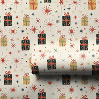 Mid-Century Gift Wrap, Retro Christmas Wrapping Paper, Vintage Starburst Holiday Paper Roll, Retro Present Wrap, Xmas Gift Wrapping Paper