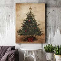 Vintage Holiday Canvas Wall Art, Christmas Tree Canvas Print, Red Ornaments Winter Tree Canvas, Digital Download Xmas Home Decor