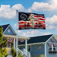 Betsy Ross 250 Years of Freedom House Flag | Land of the Free Veterans Memorial | Double-Sided Polyester Grommet Flag | Patriotic Home Decor Gift