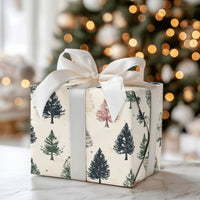 Vintage Christmas Wrapping Paper, Rustic Pine Tree Wrapping Paper, Forest Tree Holiday Gift Wrap, Winter Botanical Wrapping Paper Roll