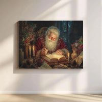 Santa Writing List Canvas Print, Vintage Santa Claus Canvas Art, Oil Painting Christmas Canvas, Holiday Wall Decor, Festive Xmas Present
