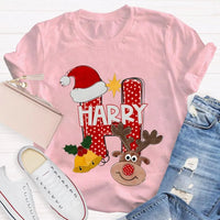 Santa Hat Elk Holiday Shirt, H Is for Happy Christmas Shirt, Humorous Christmas Graphic Tee, Festive Family Holiday Shirt, Adorable Christmas Present
