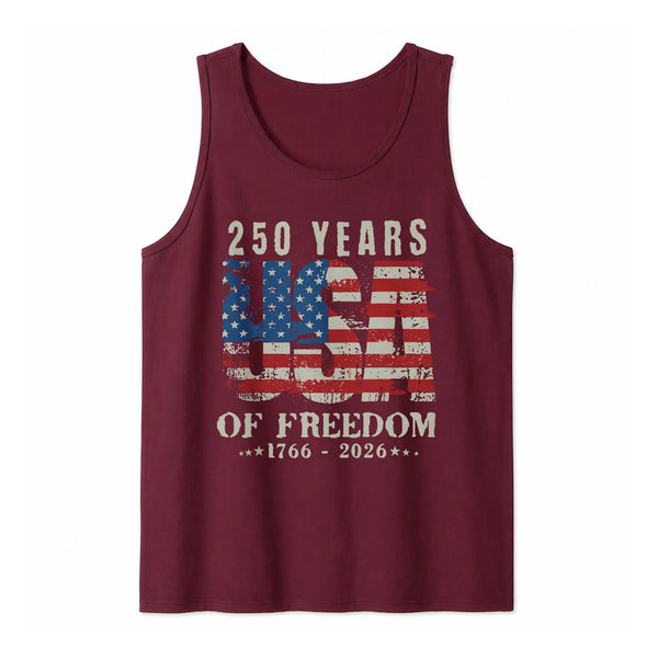 Patriotic USA Flag Tank Top | 250 Years of Freedom Vintage 1776-2026 Graphic | Soft Breathable Lightweight Fabric | Unisex Independence Day Gift
