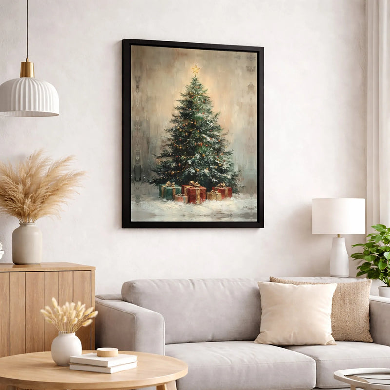 Vintage Holiday Presents Canvas Print, Rustic Christmas Tree Canvas Art, Farmhouse Xmas Pine Tree Canvas, Festive Seasonal Home Decor Present