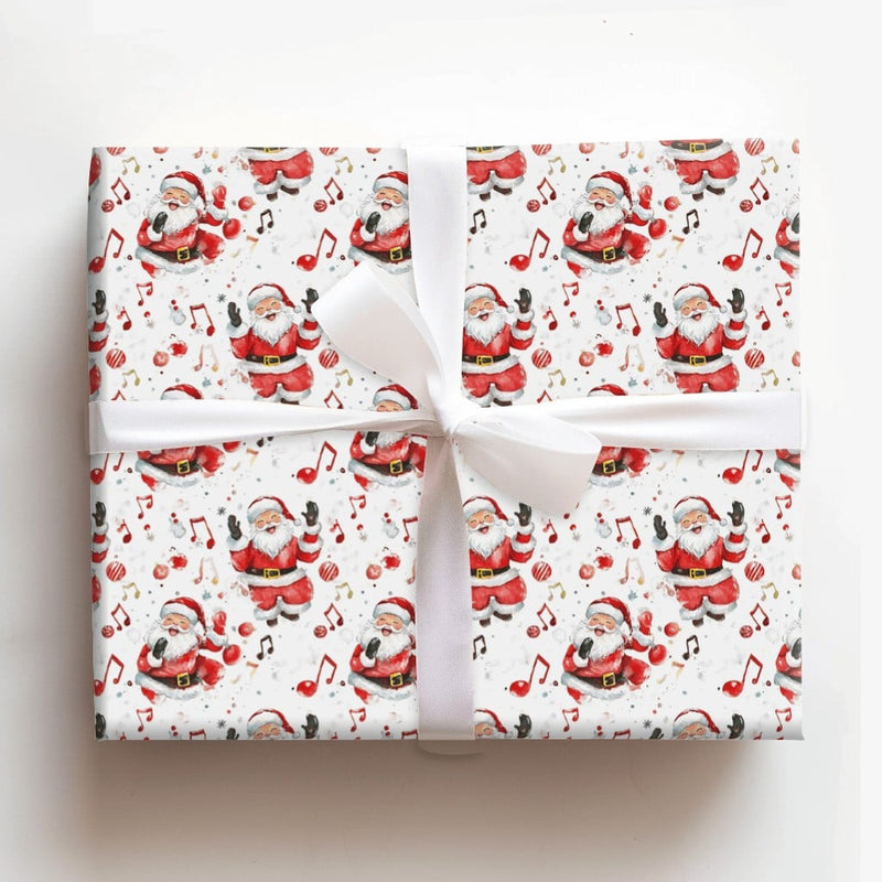 Musical Note Gift Wrap, Singing Santa Wrapping Paper, Watercolor Santa Claus Wrapping Paper, Music Lover Christmas Present Wrap Roll
