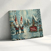 Snowy Christmas Village Canvas, Gnome for the Holidays Canvas Print, Winter Landscape Canvas Wall Art, Holiday Gnome Painting, Xmas Decor