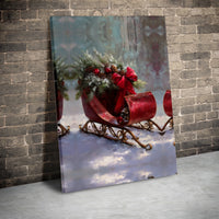 Snowy Pine Tree Wall Art, Vintage Christmas Sleigh Canvas Print, Festive Winter Holiday Poster, Digital Download Print, Christmas Decor Present