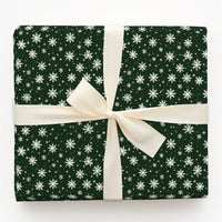 White Snowflakes Christmas Gift Wrap, Dark Green Snowflake Wrapping Paper, Winter Holiday Wrapping Paper, Festive Season Gift Wrapping Paper