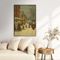 Snowy Christmas Village Wall Art, Vintage Christmas Street Scene Poster, Retro Holiday Town Print, Comfy Christmas Poster, Digital Download